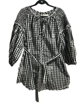 Black & White Gingham Mini Dress with Tie Waist